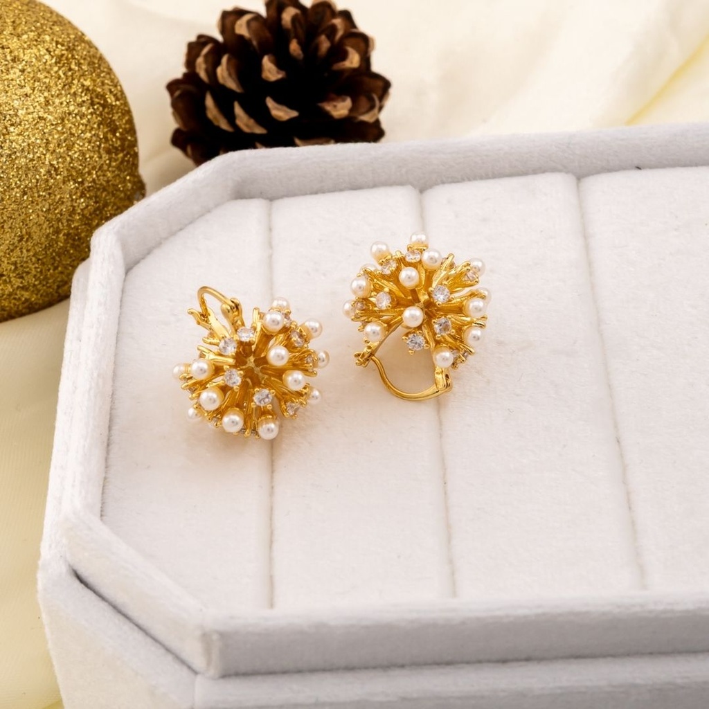 Argollas con zirconias y perlas baño 18k