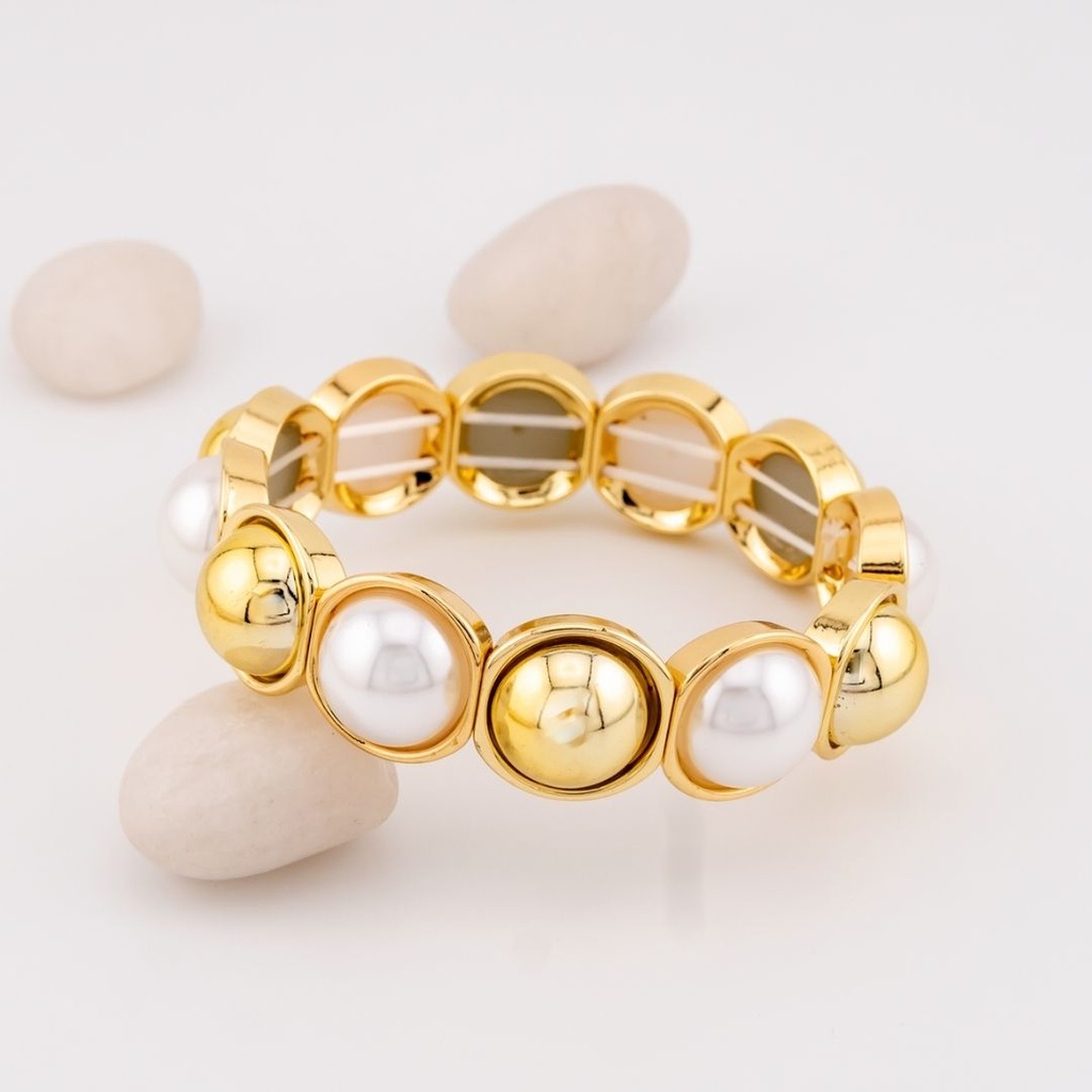 Pulsera elastica con perlas baño 18k