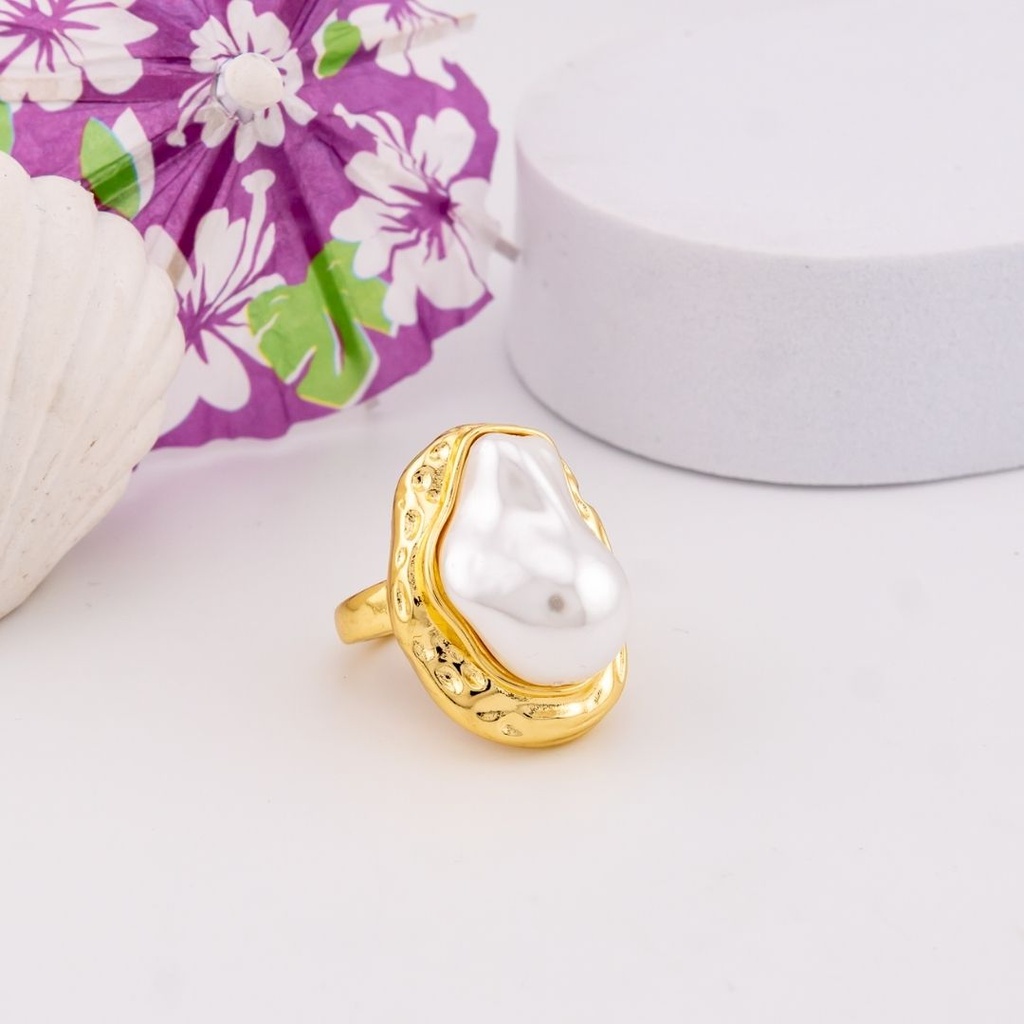 Anillo ajustable con perla baño 18k