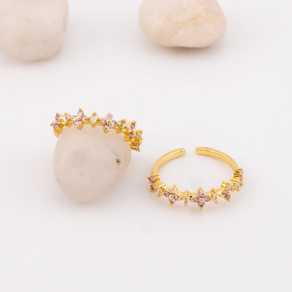 Anillo fino con zirconias  baño 18k