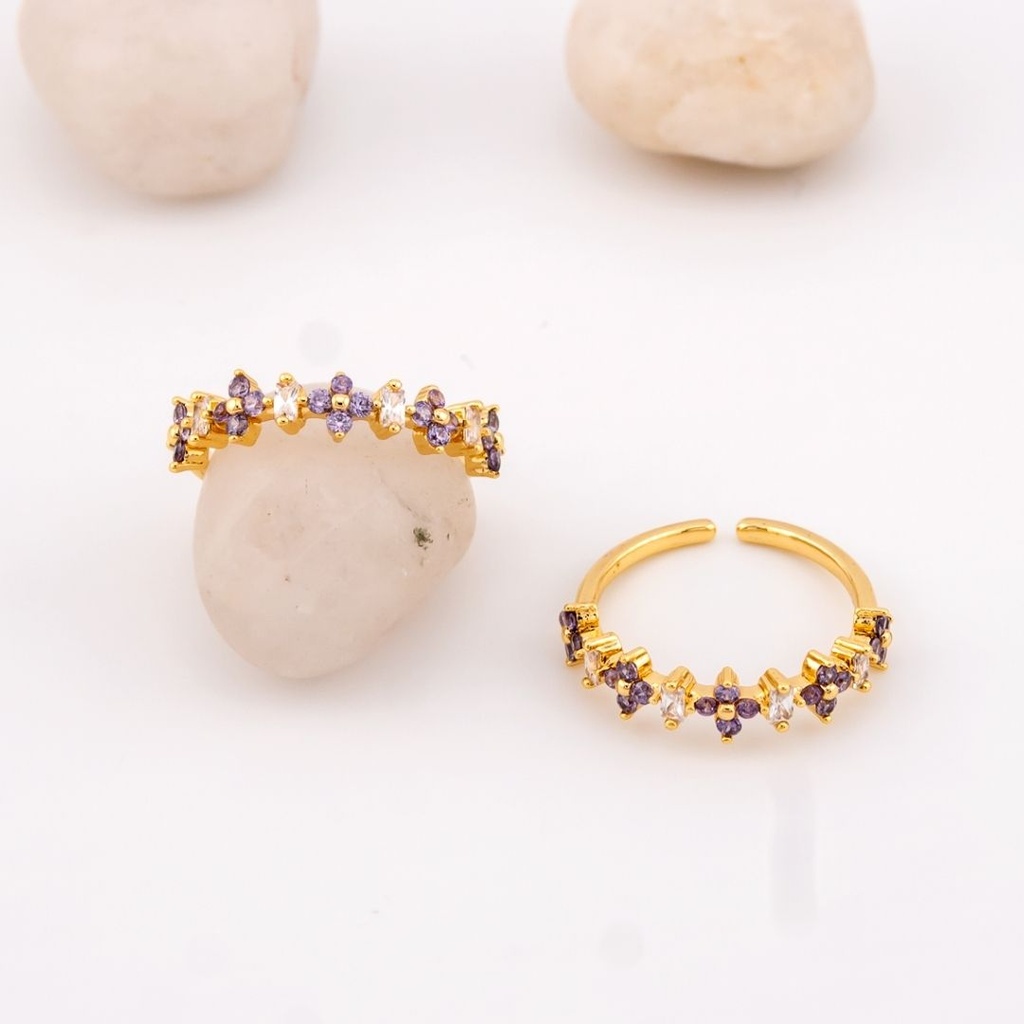 Anillo fino con zirconias  baño 18k