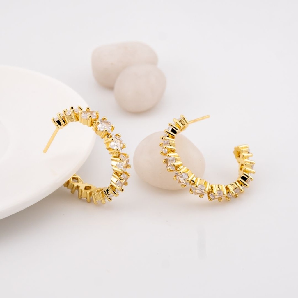 Aretes argollas con zirconias baño 18k pin de plata