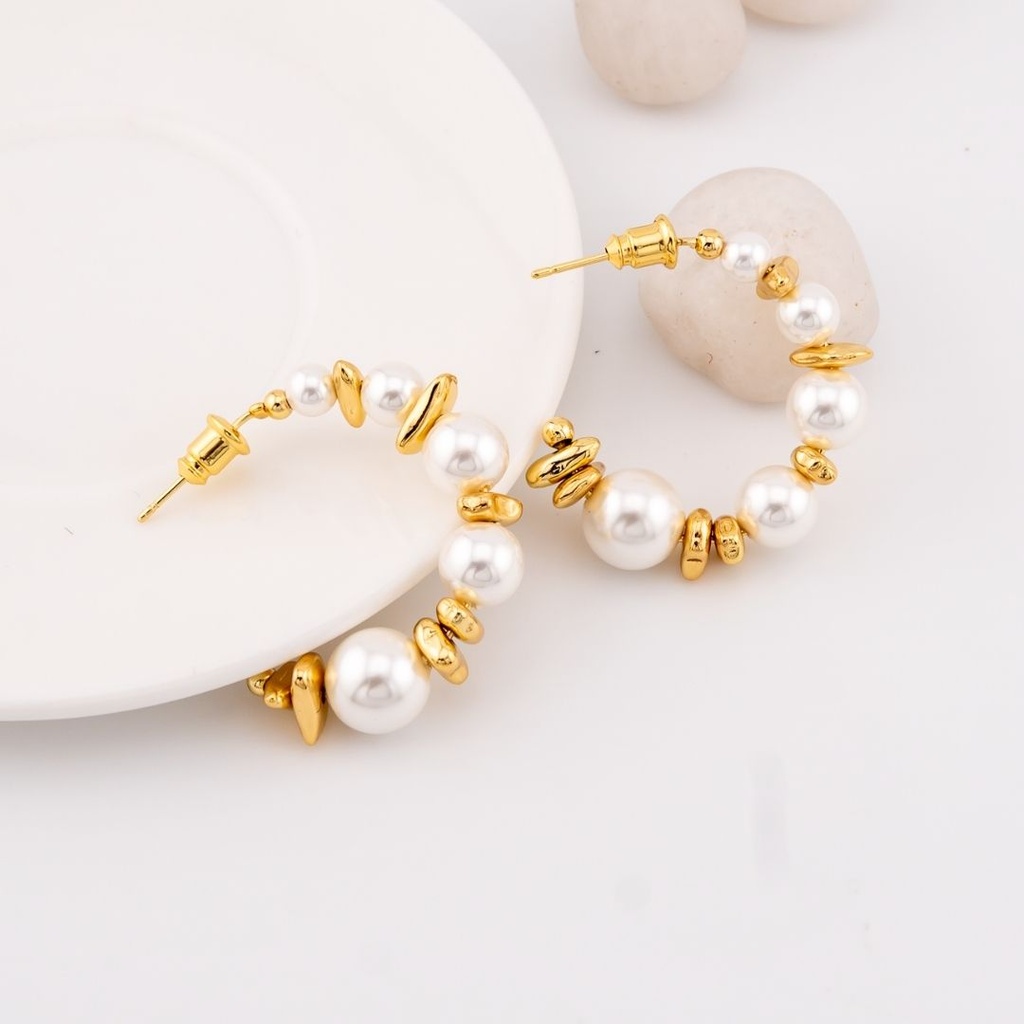 Aretes argollas con perlas baño 18k pin de plata