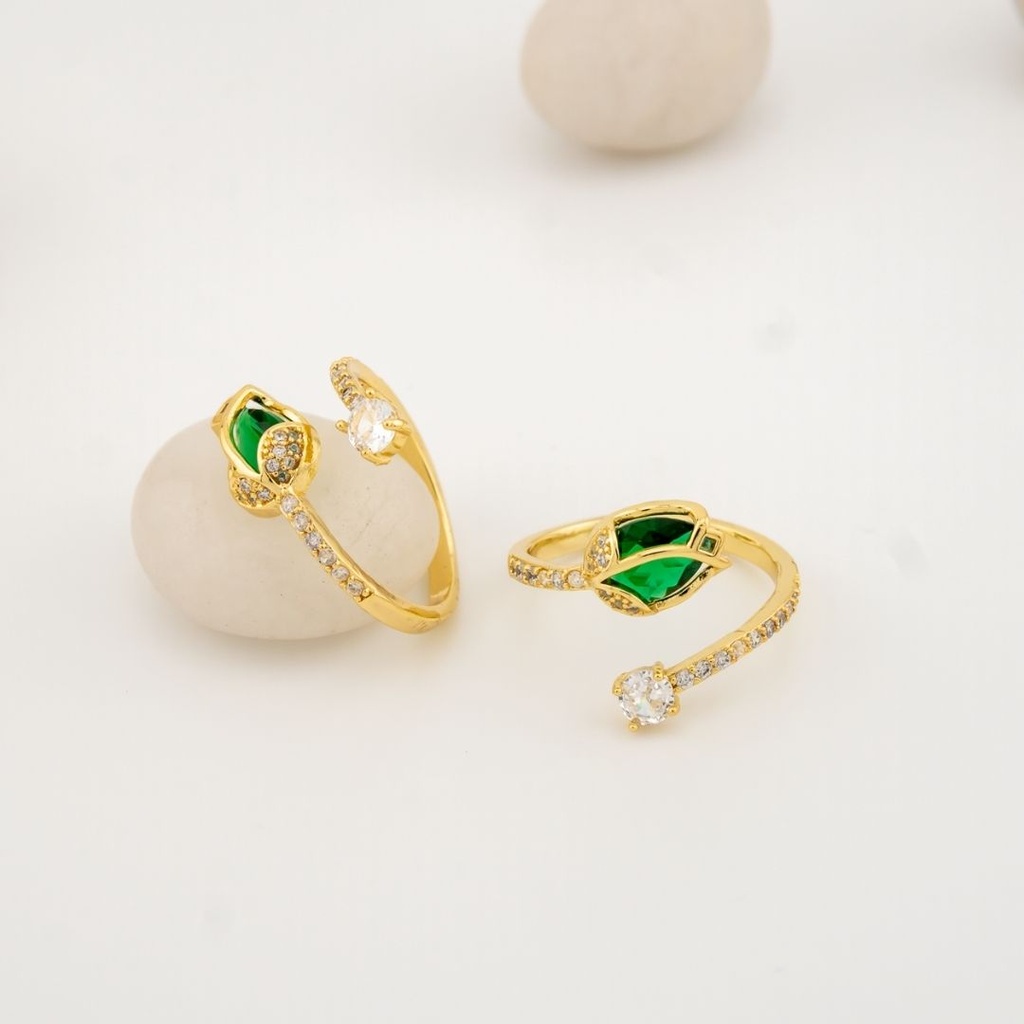 Anillo Ajustable flor tulipan baño 18k