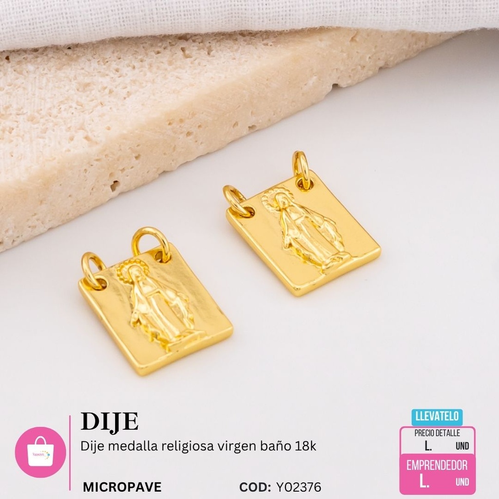 Dije medalla religiosa virgen baño 18k
