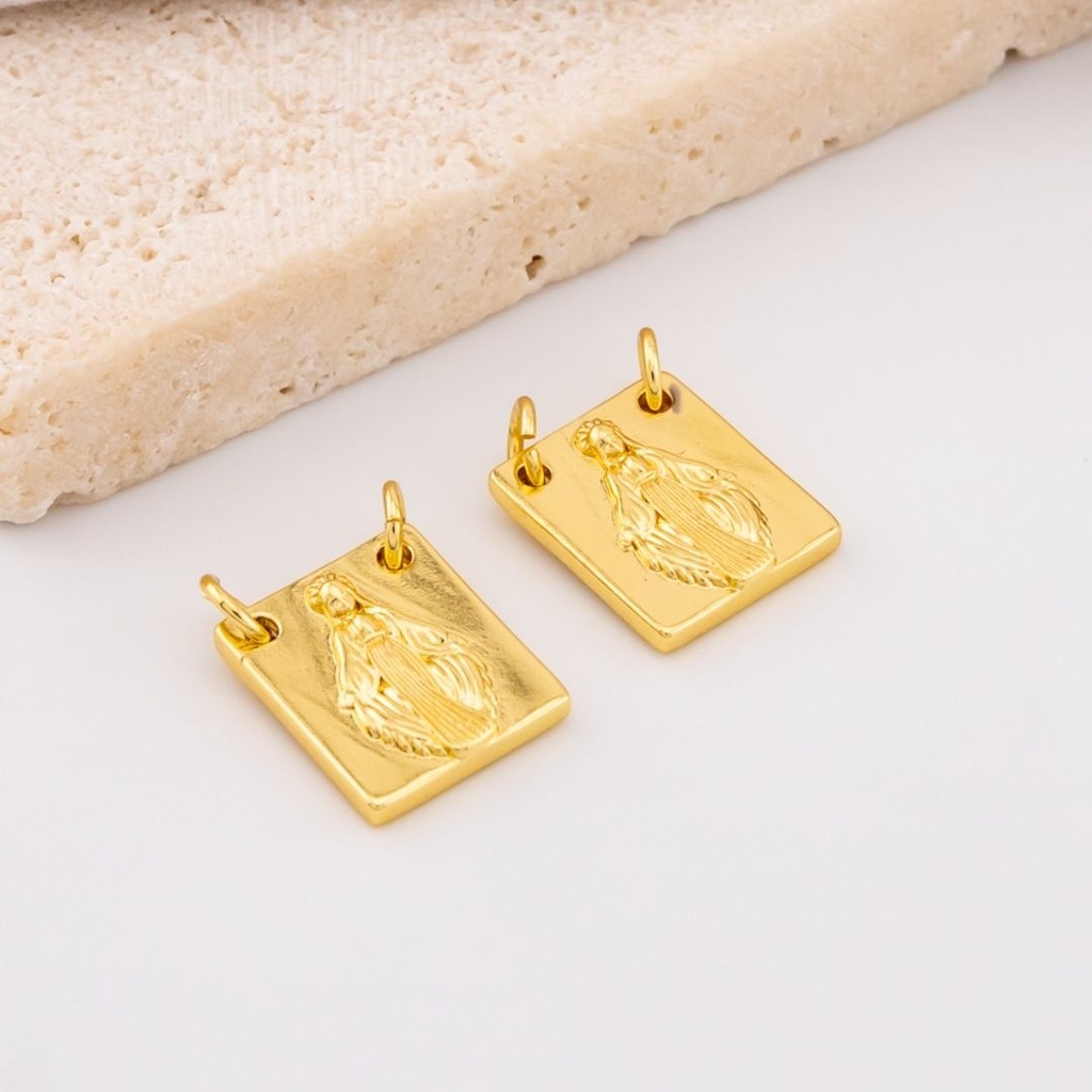 Dije medalla religiosa virgen baño 18k