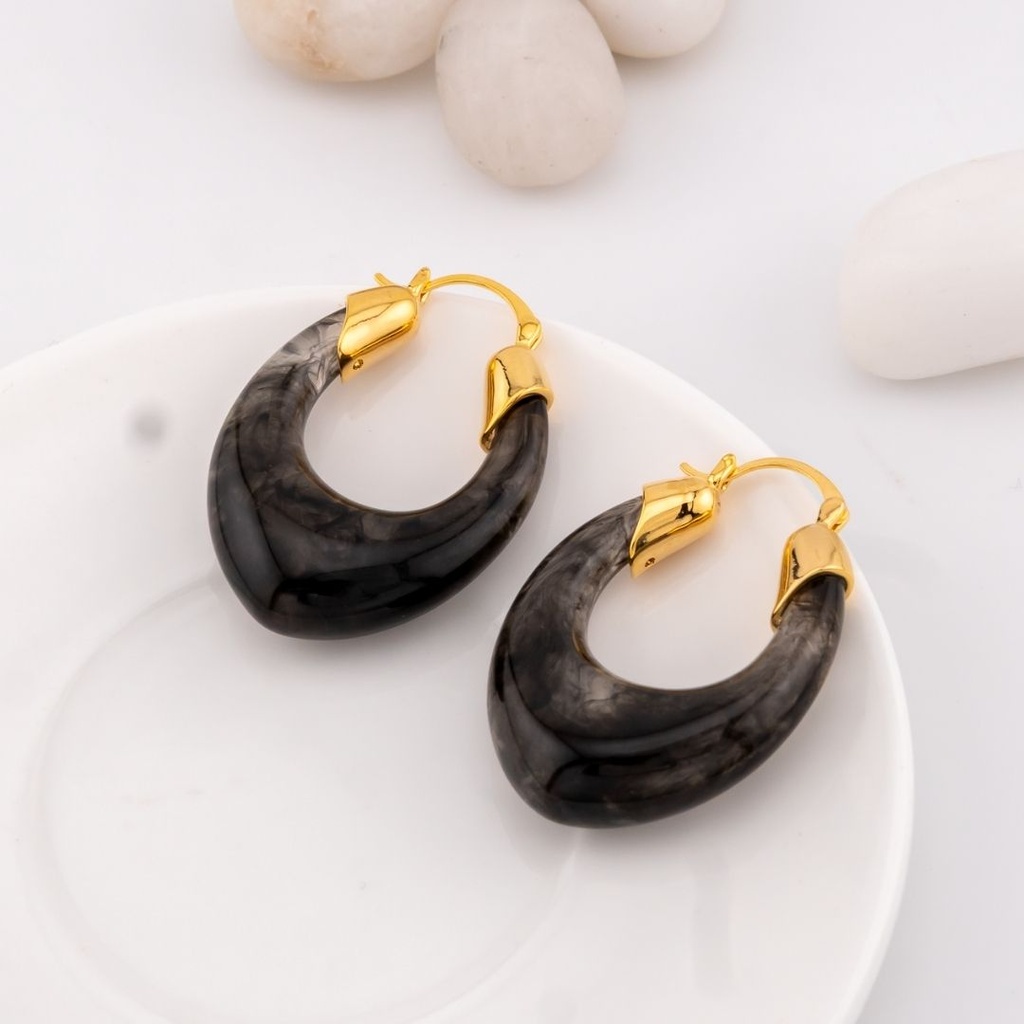 Aretes hoops carey acrilico baño 18k pin de plata