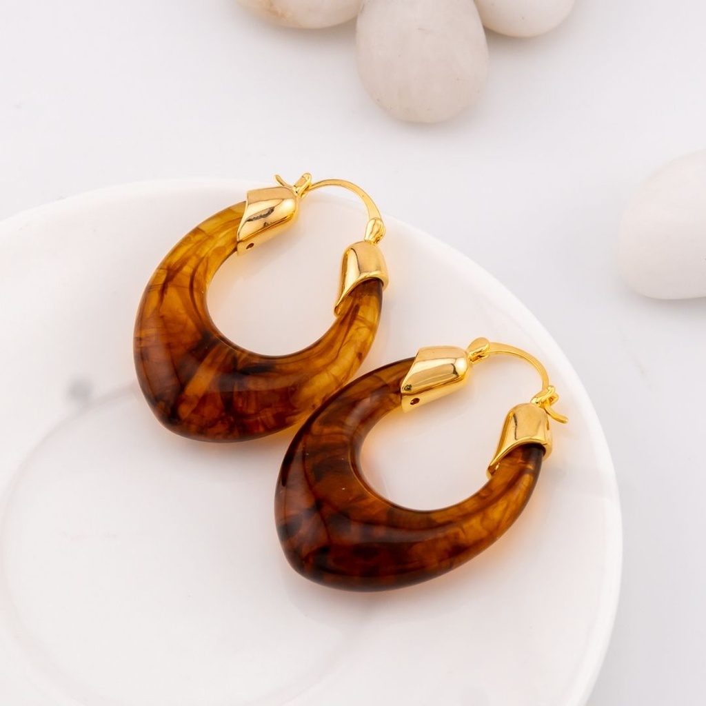 Aretes hoops carey acrilico baño 18k pin de plata