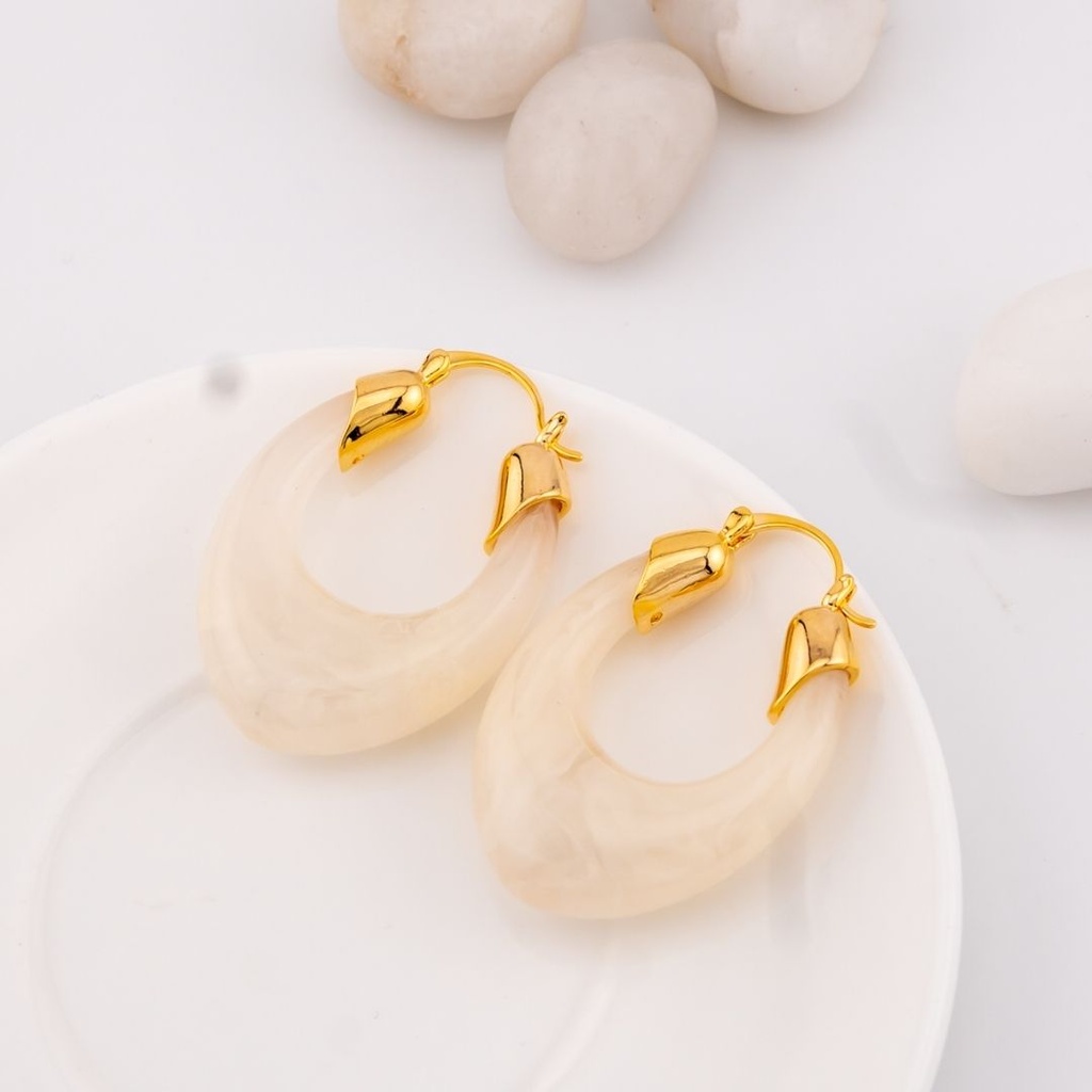 Aretes hoops carey acrilico baño 18k pin de plata