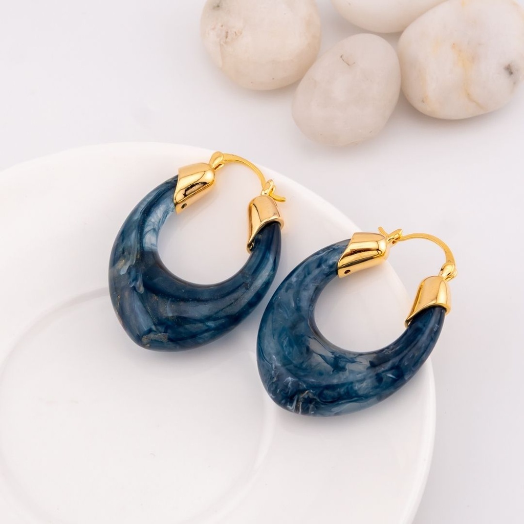 Aretes hoops carey acrilico baño 18k pin de plata