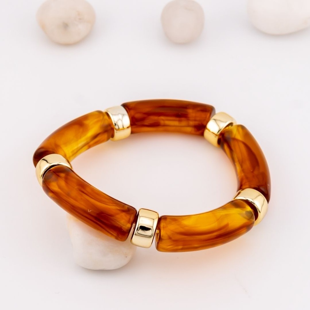 Pulsera elastica en acrilico carey con baño 18k