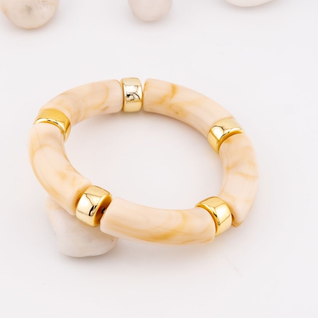 Pulsera elastica en acrilico carey con baño 18k