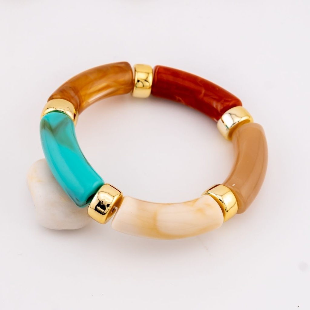 Pulsera elastica en acrilico carey con baño 18k
