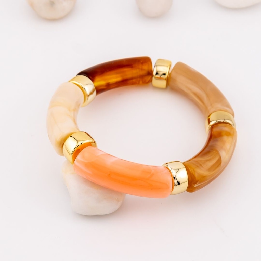 Pulsera elastica en acrilico carey con baño 18k