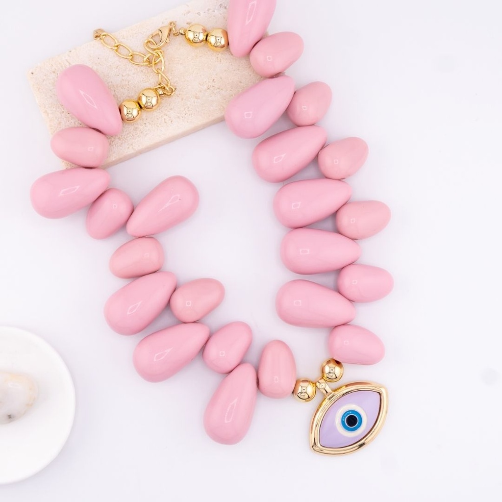 Collar chunky ojo turco y baño 18k
