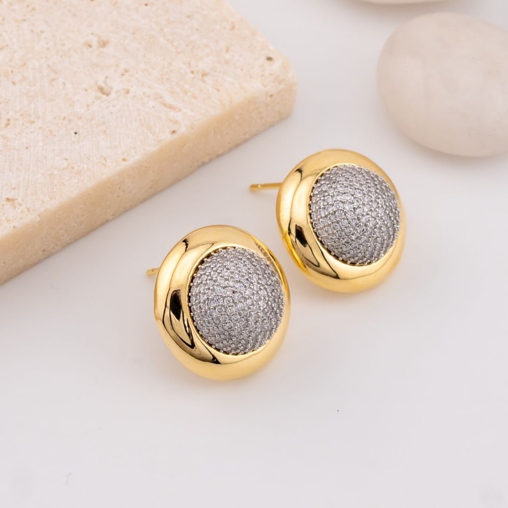 Aretes  dos tonos con zirconia baño 18k pin de plata