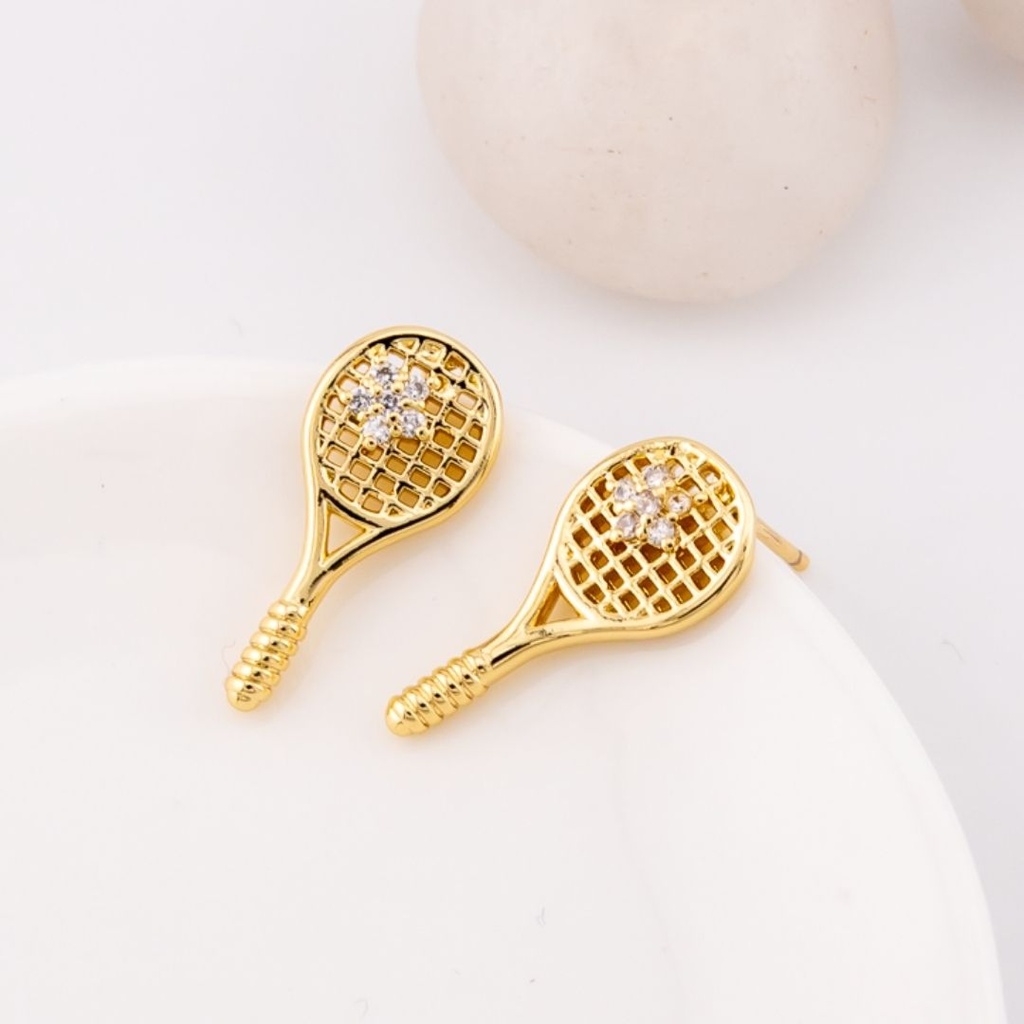 Aretes stud con zirconia raqueta de padel baño 18k