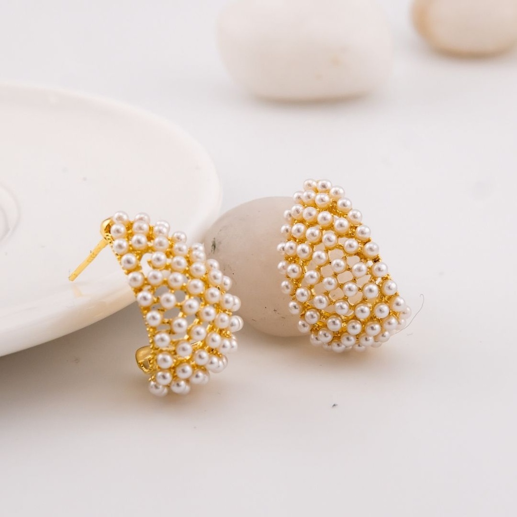 Aretes hoops con perla baño 18k pin de plata