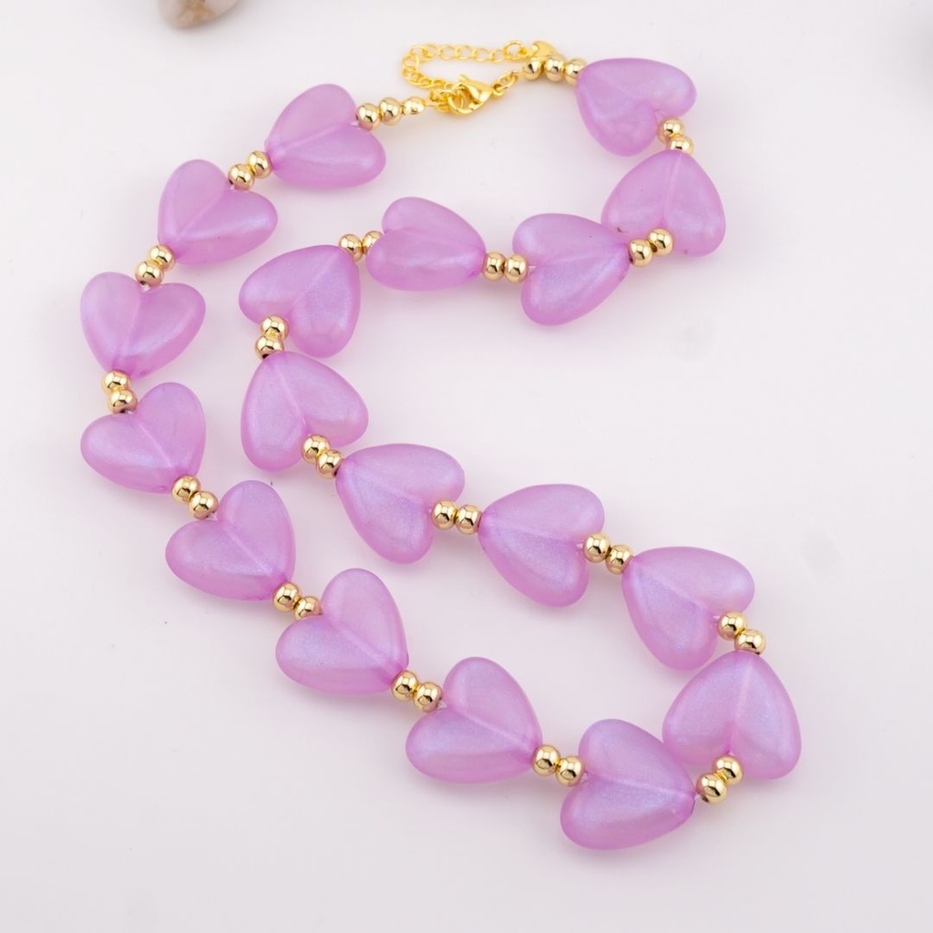 Collar corazones resina baño 18k