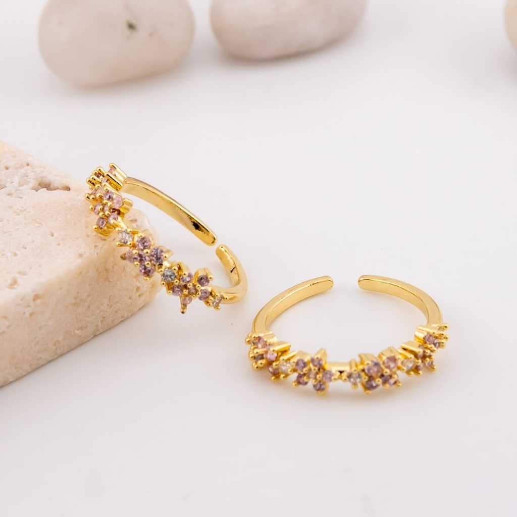 Anillo ajustable fino con zirconias baño 18k