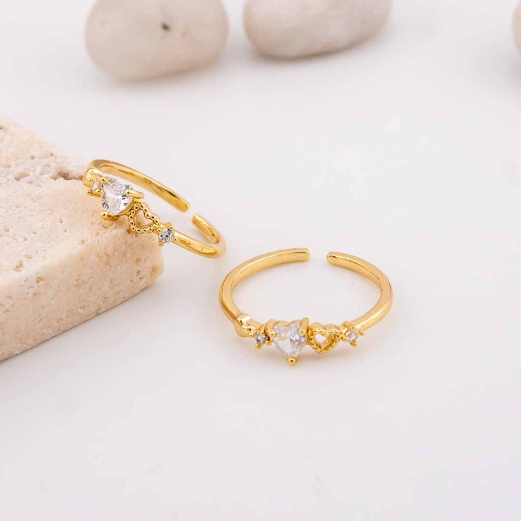 Anillo ajustable fino con zirconias baño 18k