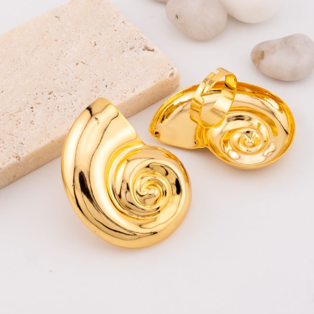 Anillo chunky ajustable chunky caracol baño 18k