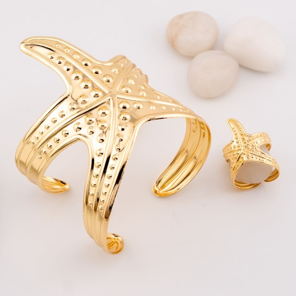 Set de anillo y brazalete estrella de mar baño 18k