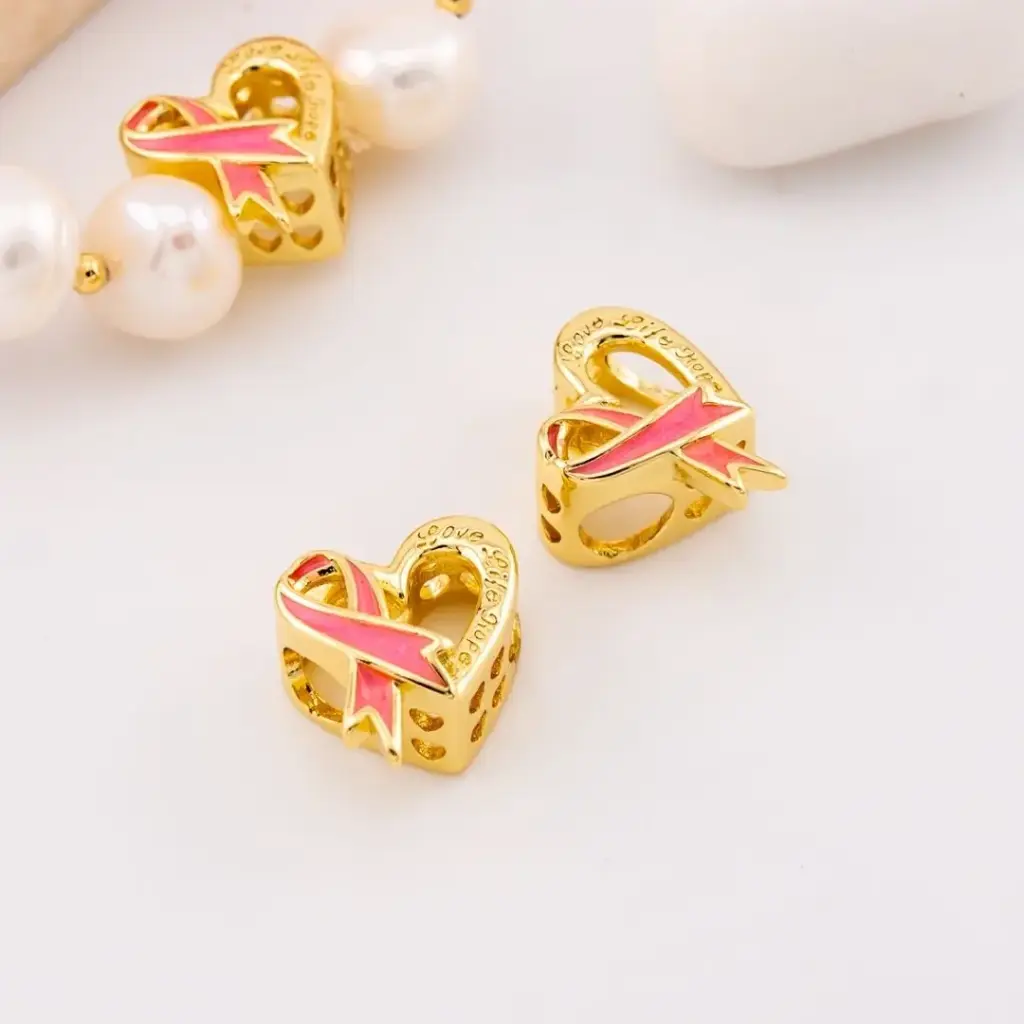 Charm estilo pandora corazon chongo cancer esmaltado baño 18k