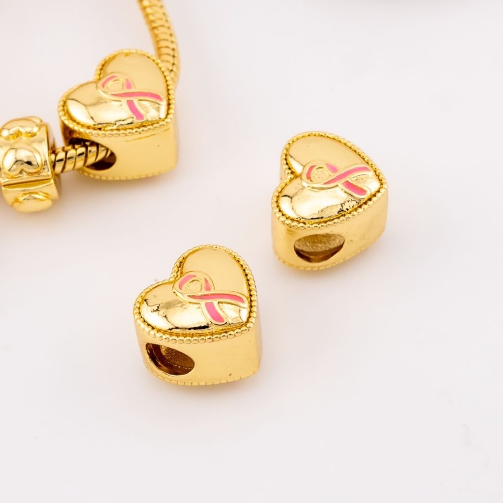 Charm estilo pandora corazon chongo cancer esmaltado baño 18k