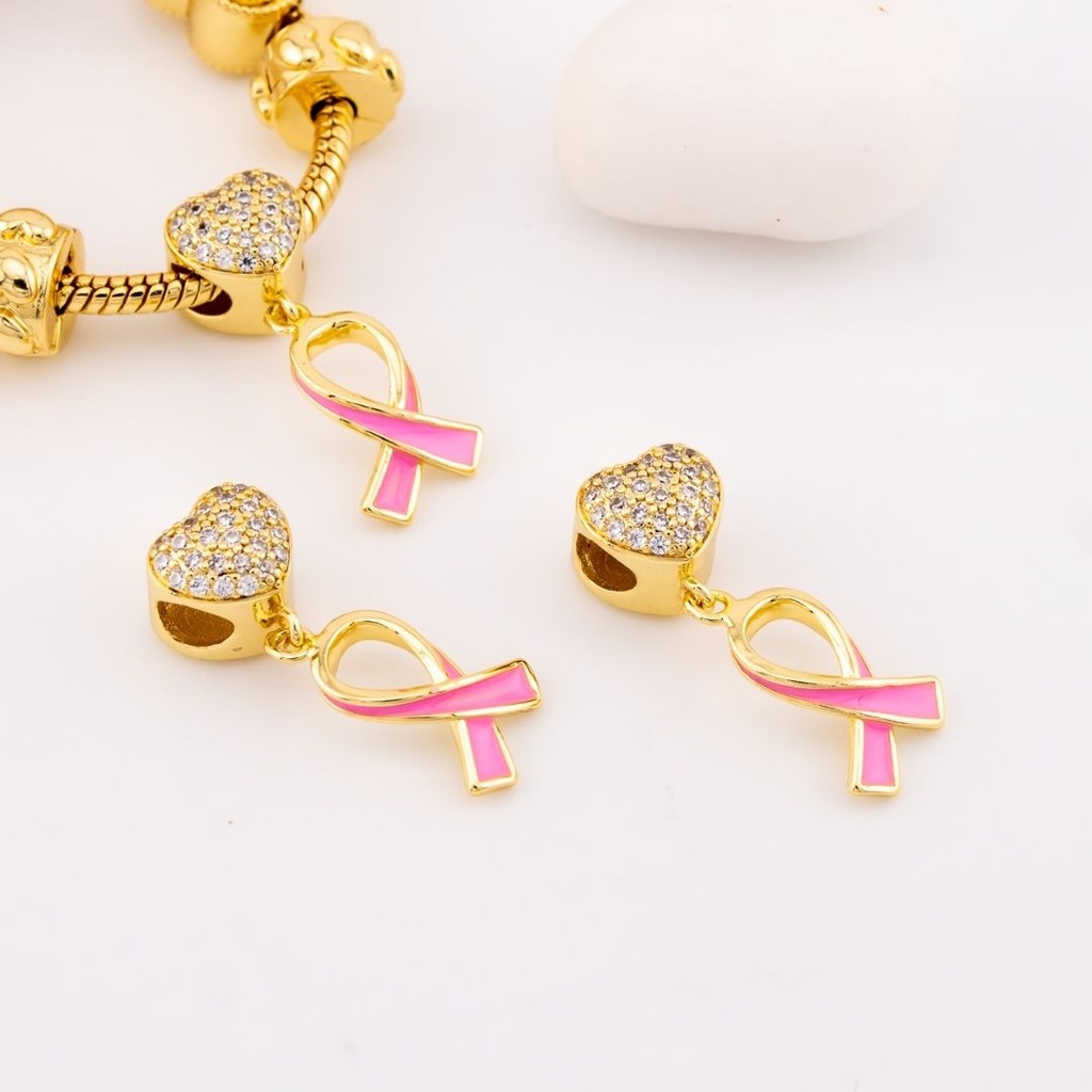 Charm estilo pandora corazon chongo cancer esmaltado micropave baño 18k