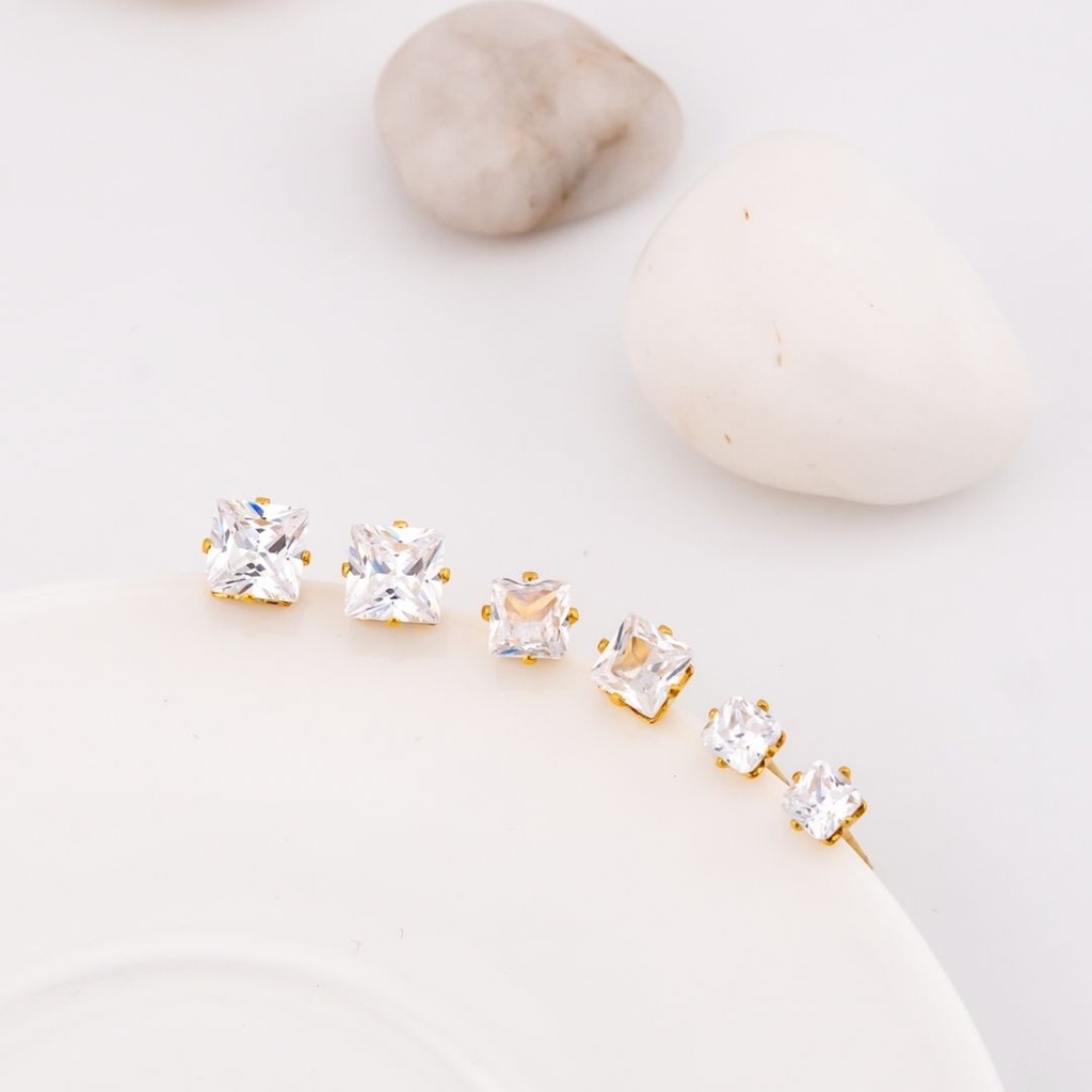 Aretes piercing set de 3 pares acero inoxidable con zirconias