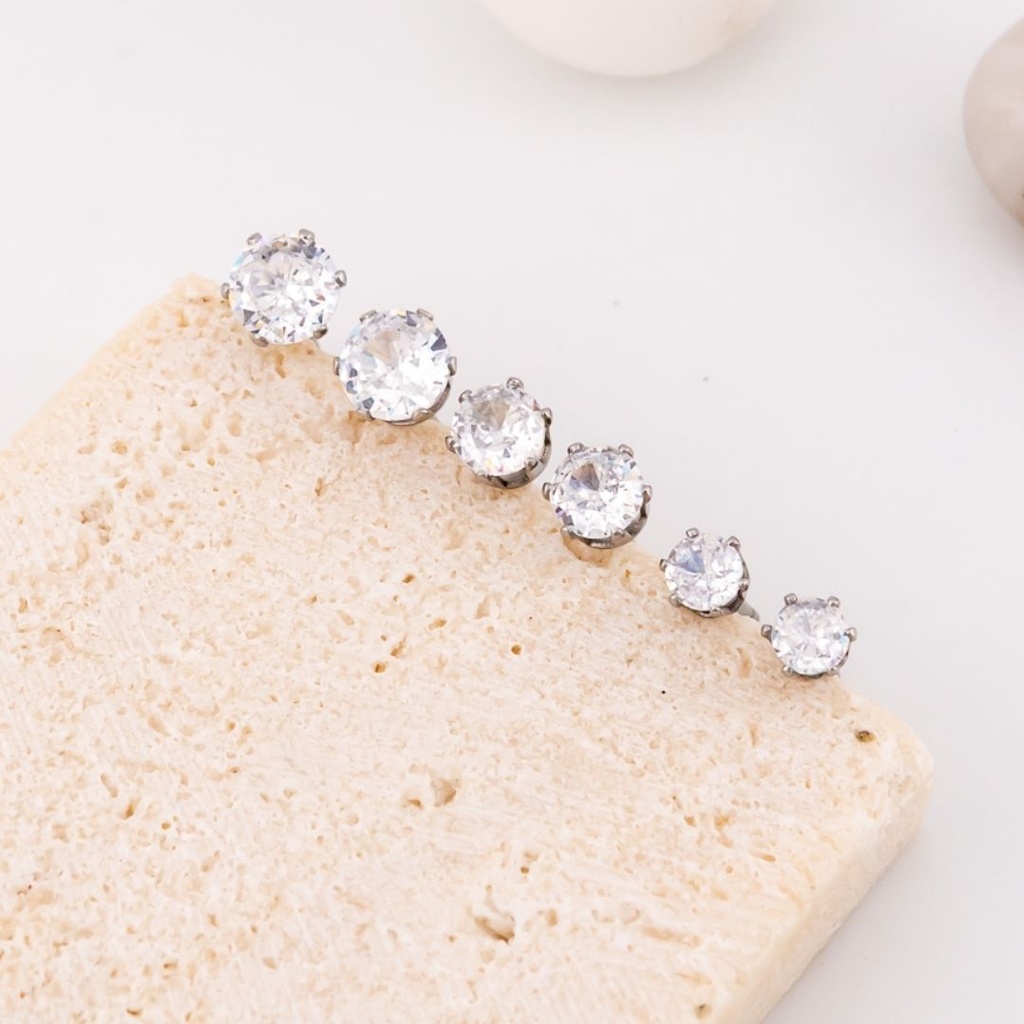 Aretes piercing set de 3 pares acero inoxidable con zirconias