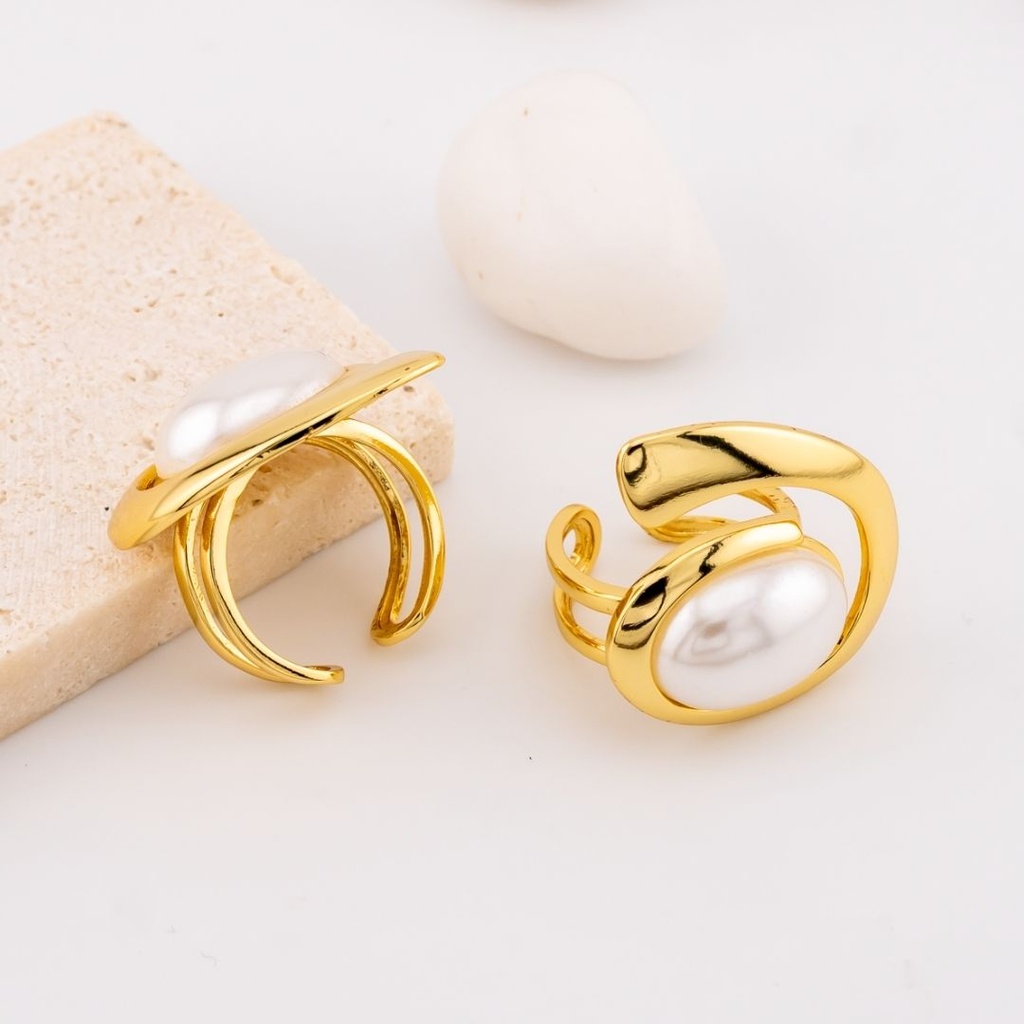 anillo ajustable con perla baño 18k