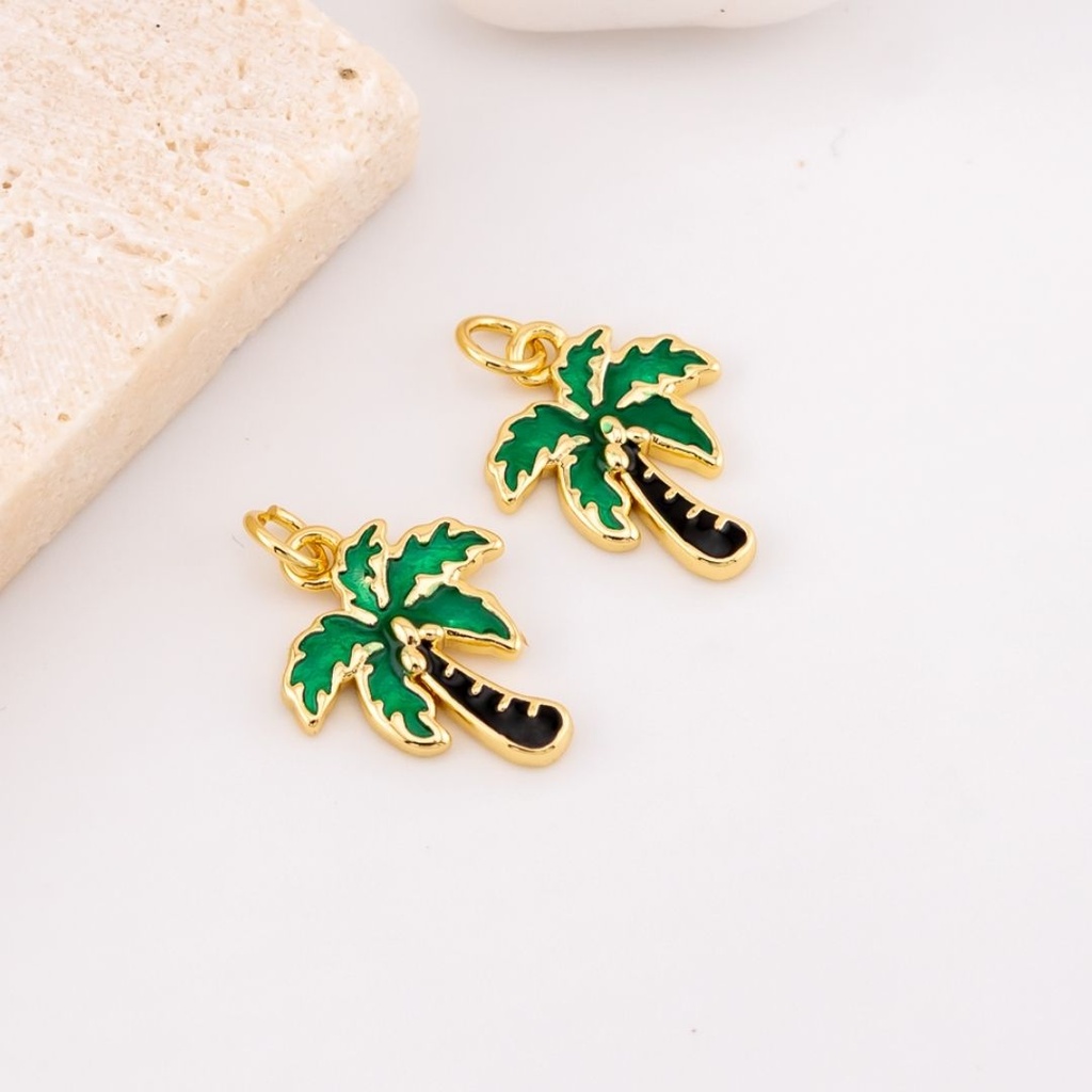  Dije palmera de mar esmaltado y baño 18k