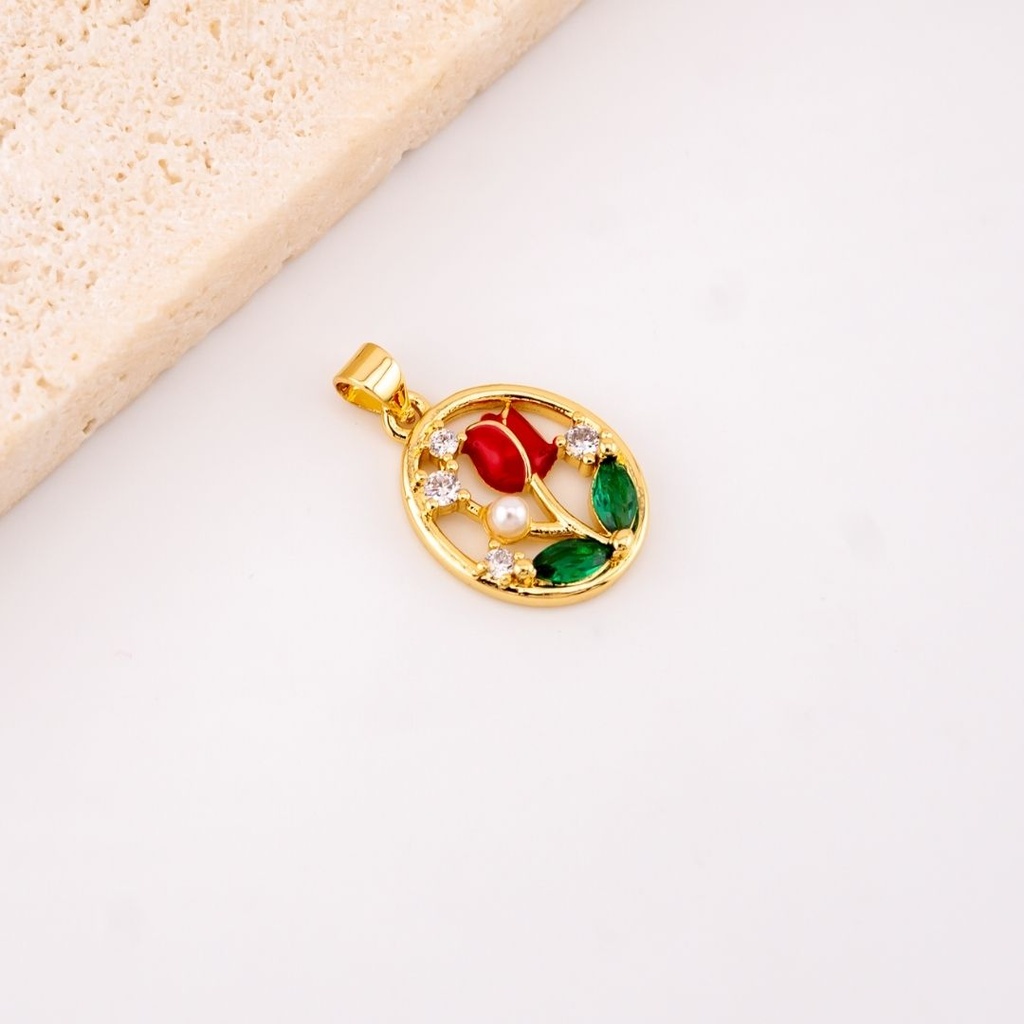 Dije flor tulipan con micropave y baño 18k
