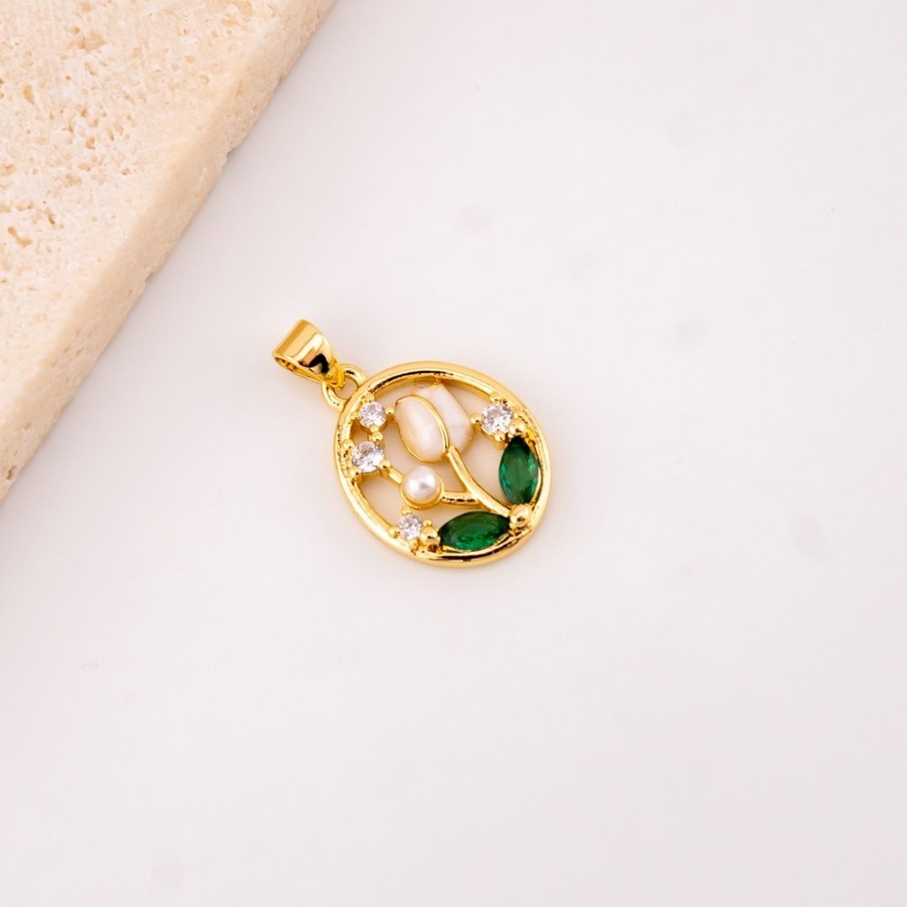 Dije flor tulipan con micropave y baño 18k