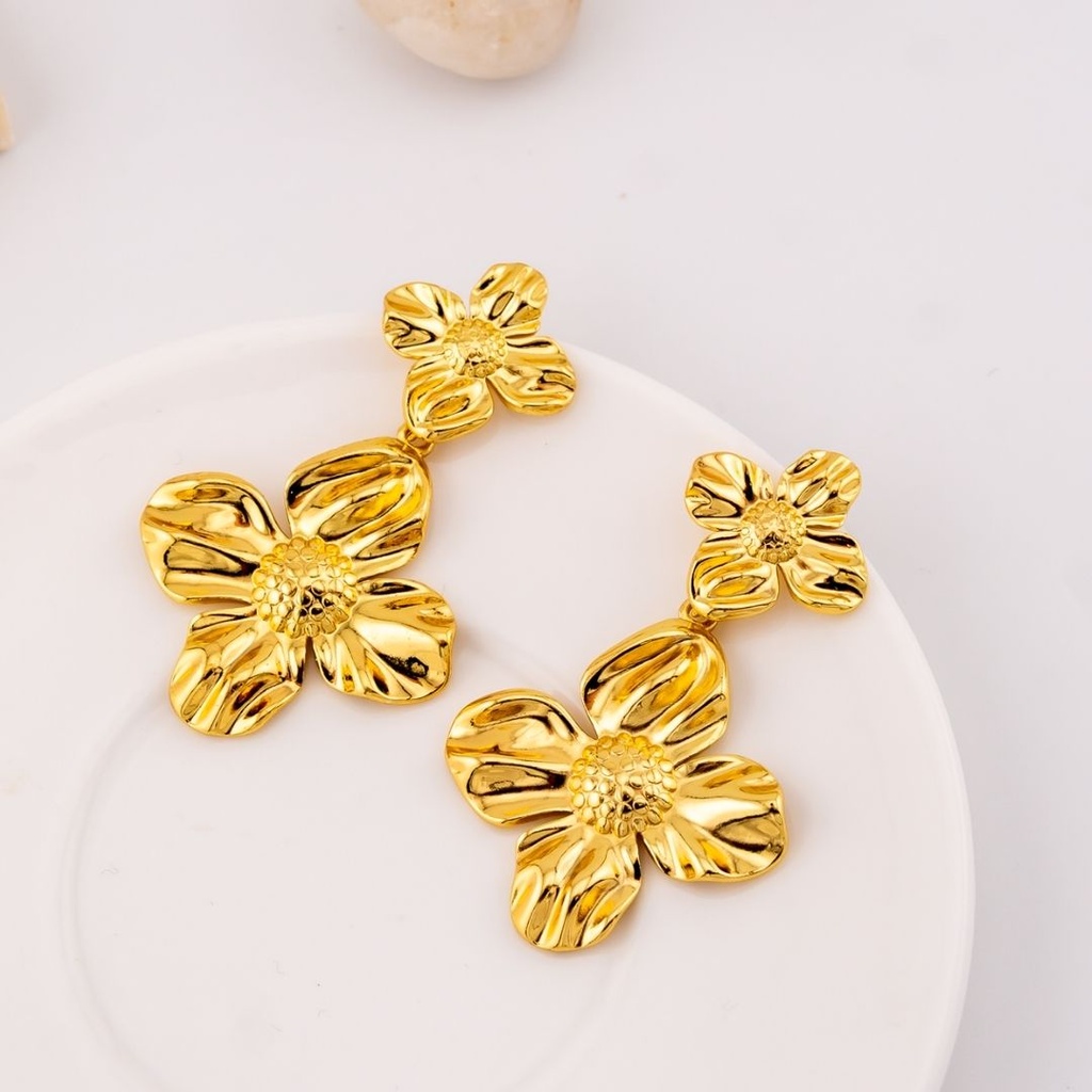 Aretes colgantes flor en acero inoxidable