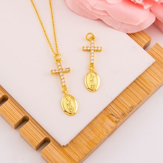Dije religioso de cruz con colgante en micropave