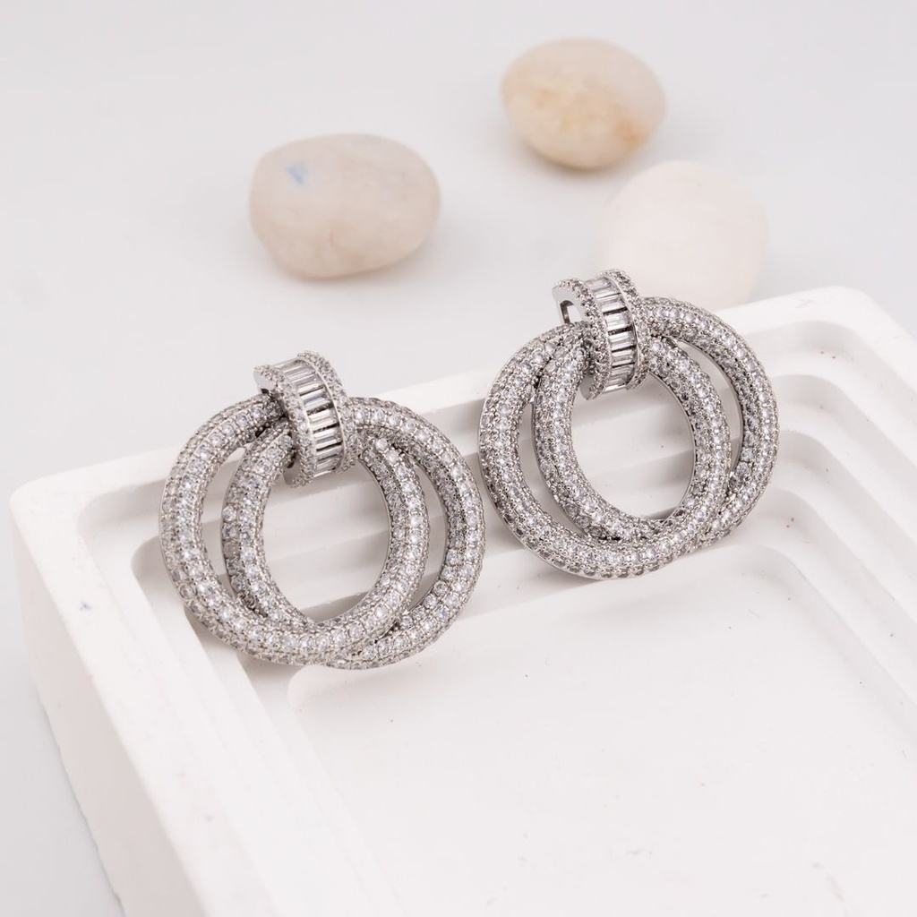 Aretes doble aro con zirconia baño 18k