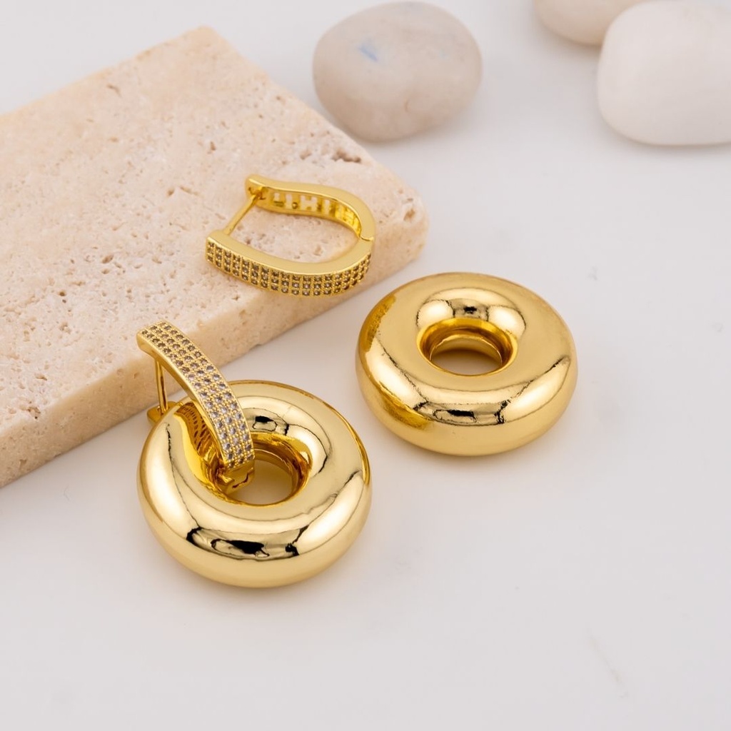 Aretes cogantes doble uso con zirconias baño 18k