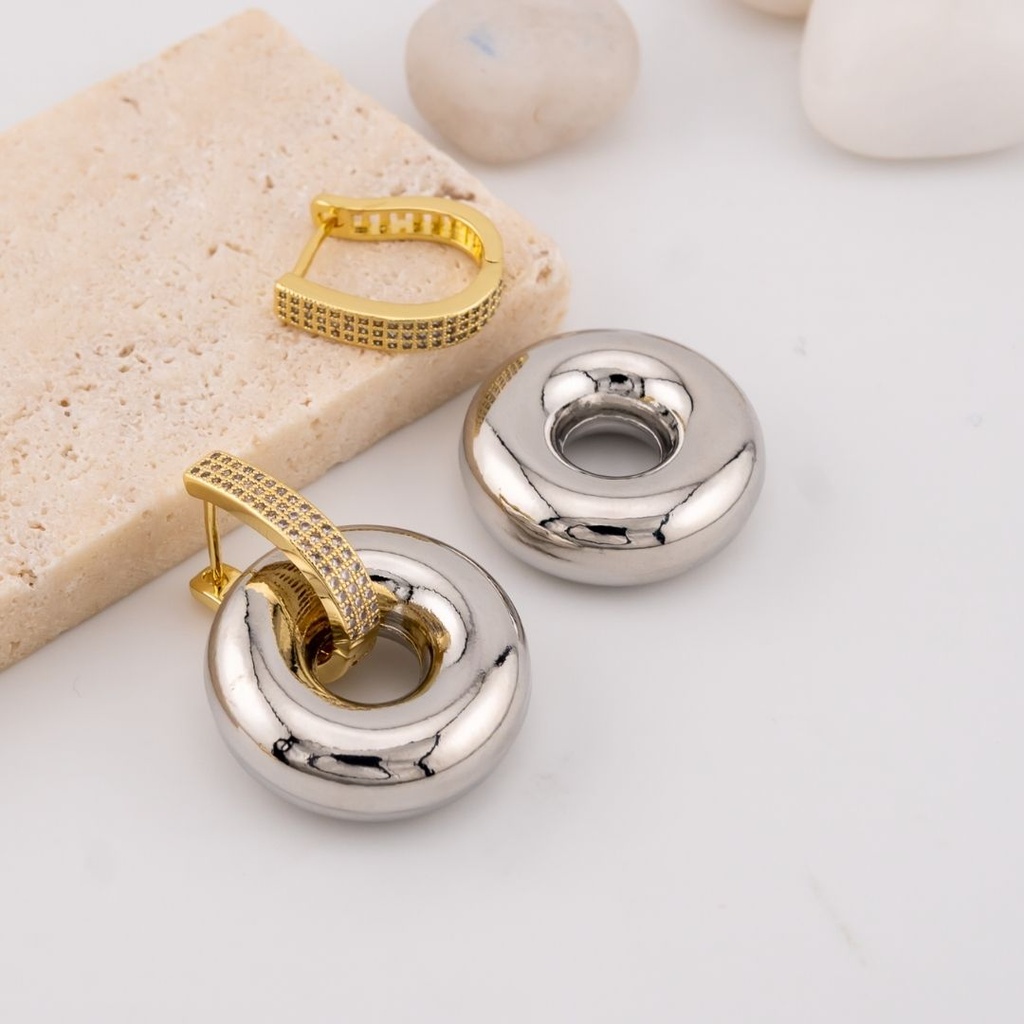 Aretes cogantes doble uso con zirconias baño 18k