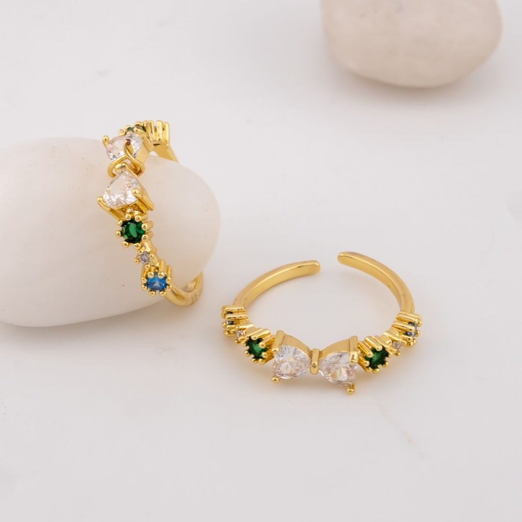 Anillo ajustable  fino con zirconias baño 18k