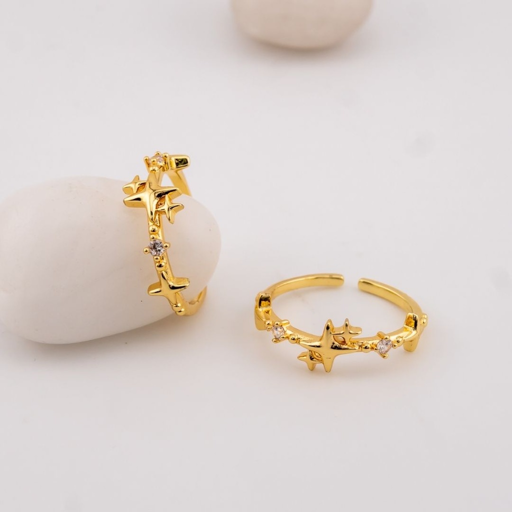 Anillo ajustable  fino con zirconias baño 18k