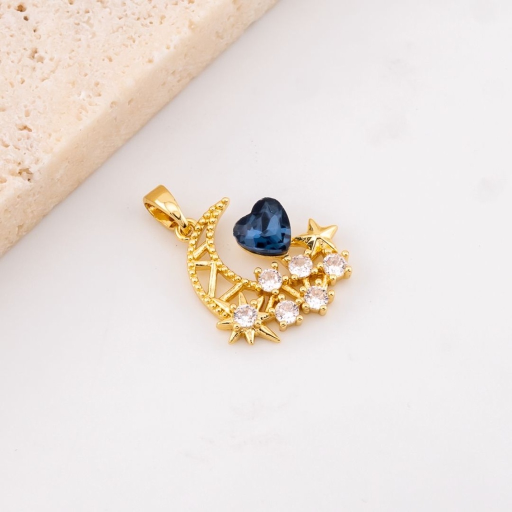  Dije luna corazón micropave y baño 18k