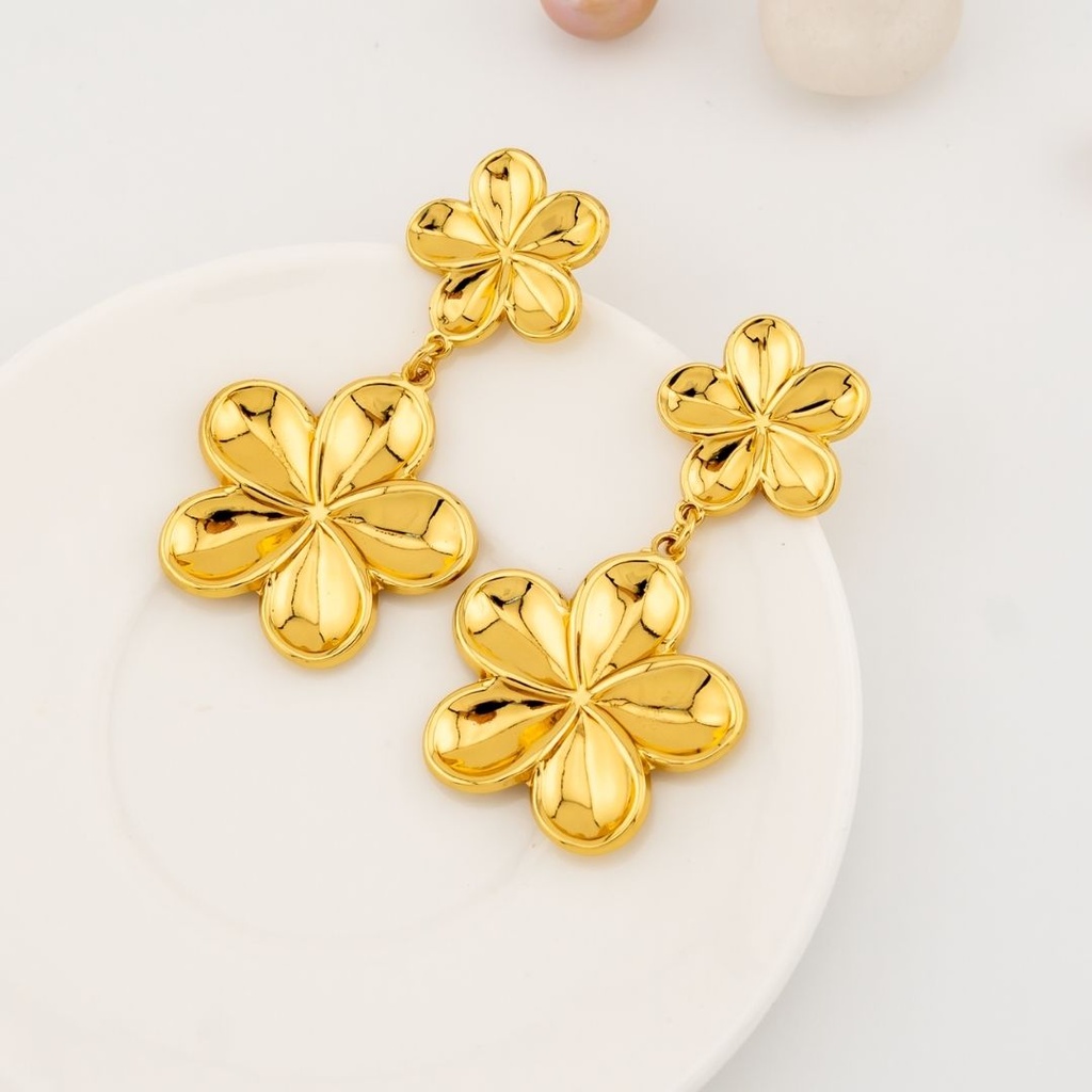 Aretes colgantes flor en acero inoxidable