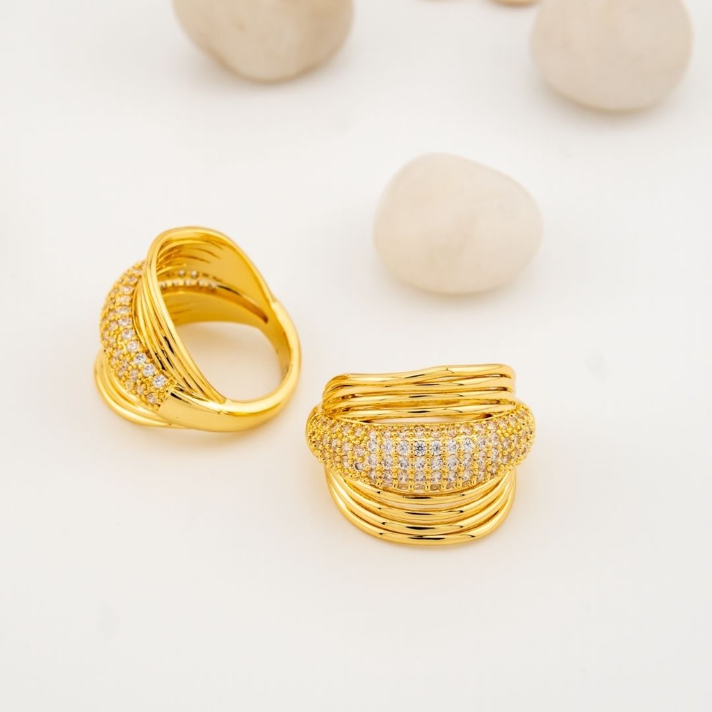 Anillo ajustable doble tono baño 18k