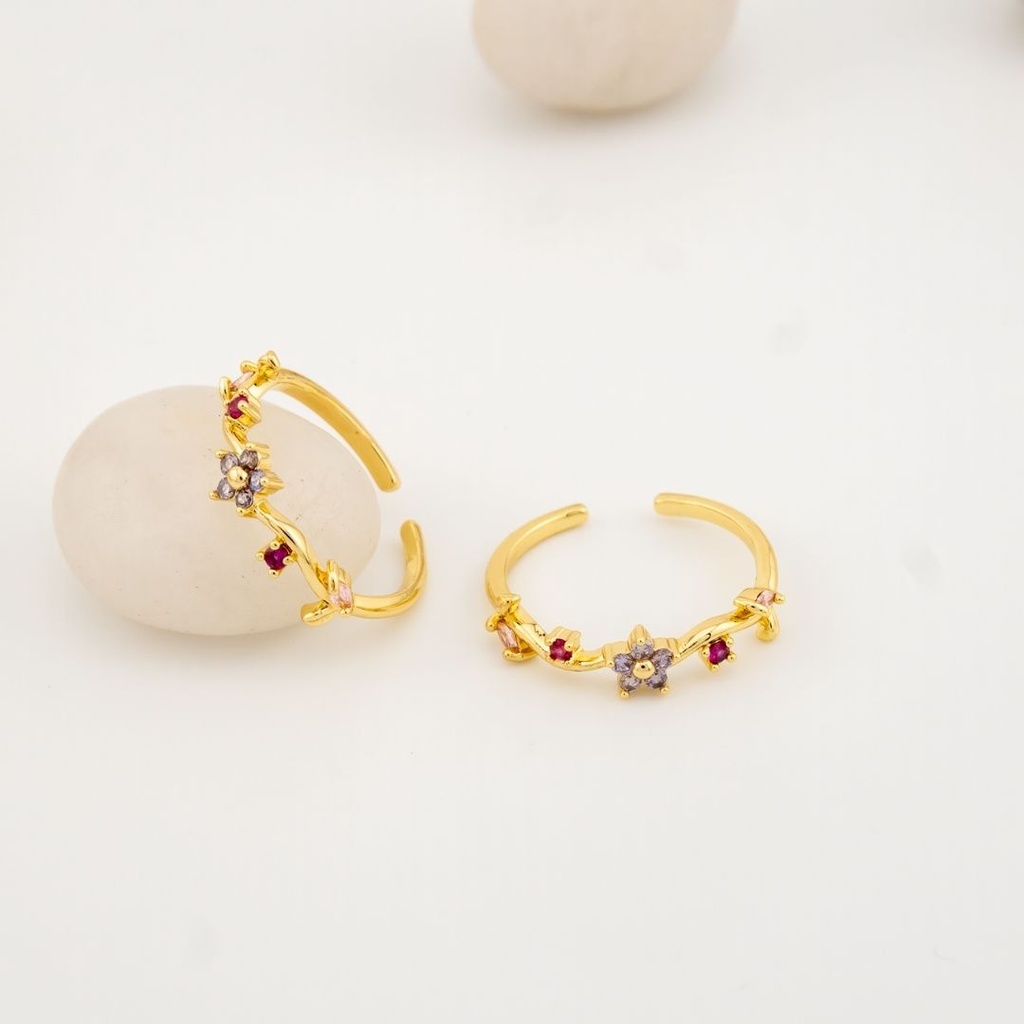 Anillo Ajustable flor baño 18k