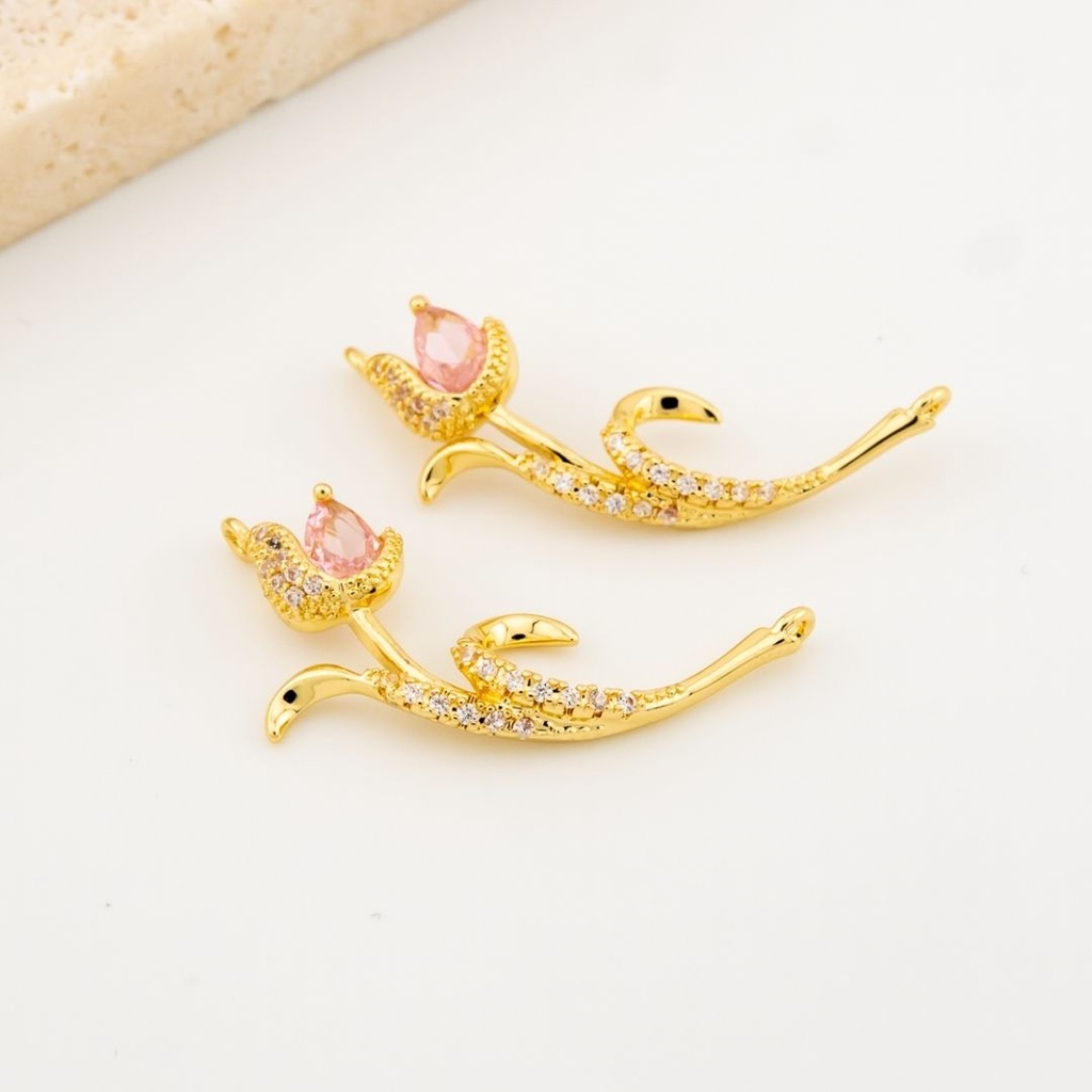 Enlace tulipan rosa en micropave y baño 18k