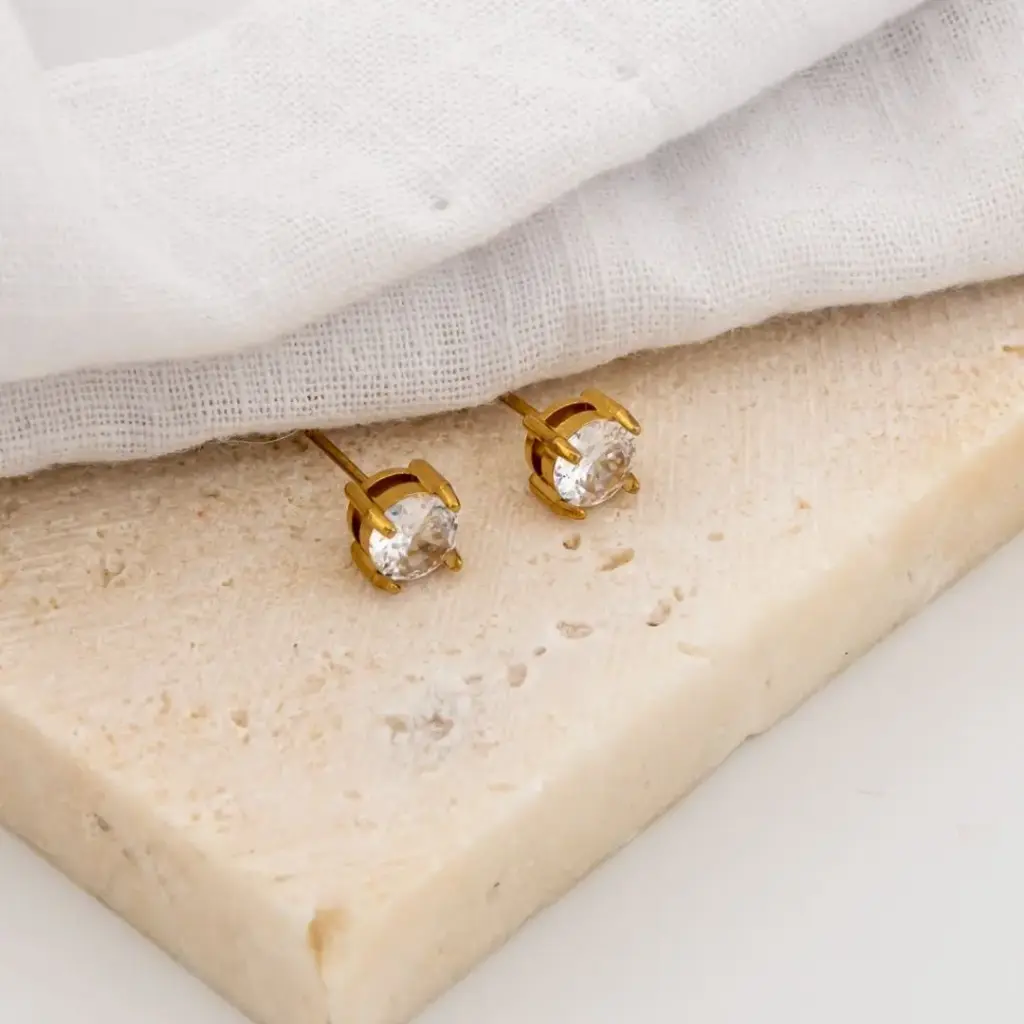 Aretes piercing con zirconia redondo acero inoxidable