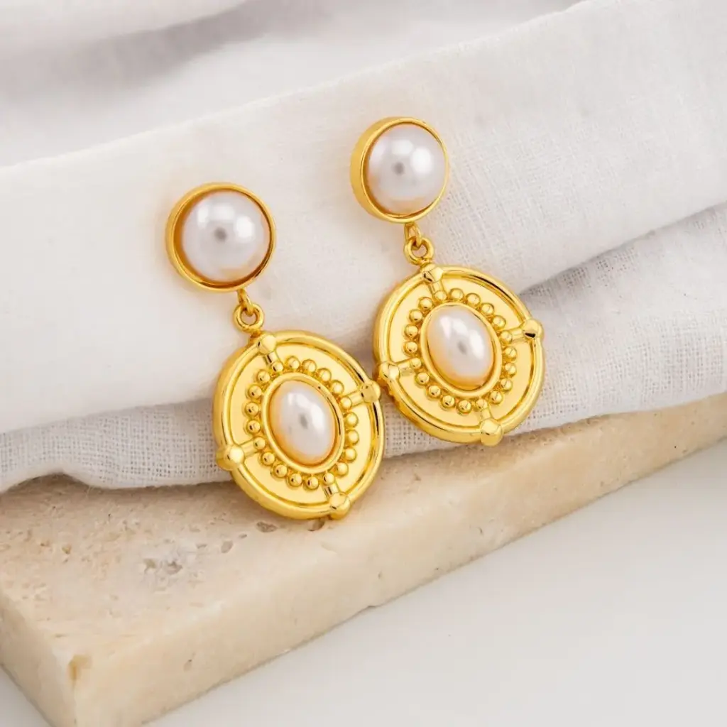 Aretes colgantes con perlas acero inoxidable